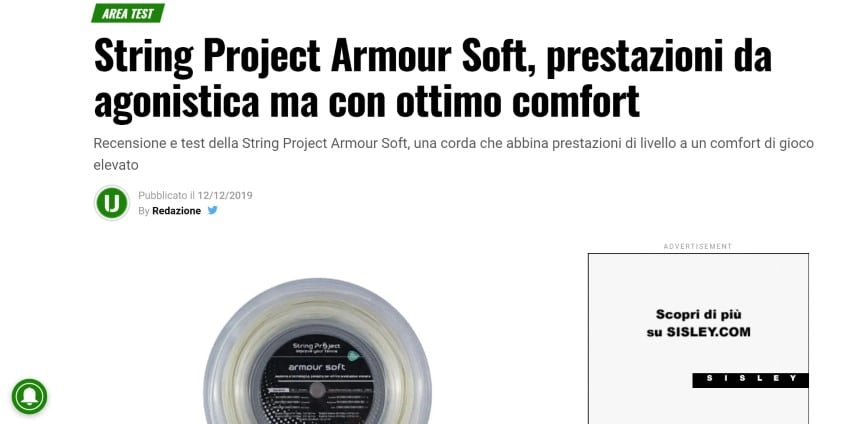 Recensione String Project Armour Soft su ubitennis.com